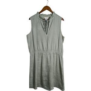 The Territory Ahead Linen Midi Dress 14 Ruffle V Neck Sleeveless Dress Green